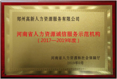 河(hé)南省人(rén)力資源誠信服務示範機構